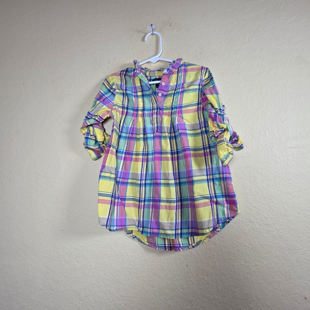 Ralph Lauren Kids Girls Plaid Tunic Shirt Dress Yellow‎ Pink Blue Size 4T